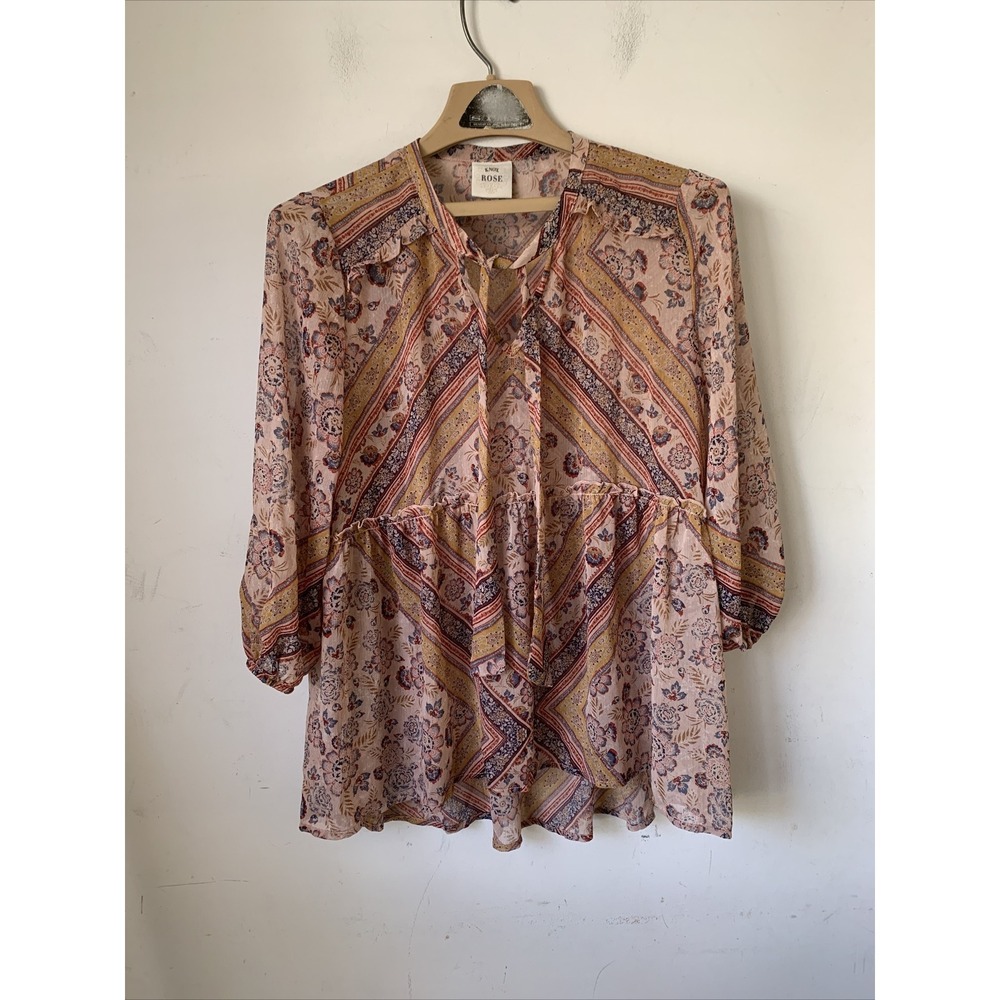 KNOX ROSE Womens Shirt Small Boho‎ Country Western Festival Peasant Sheer Fall